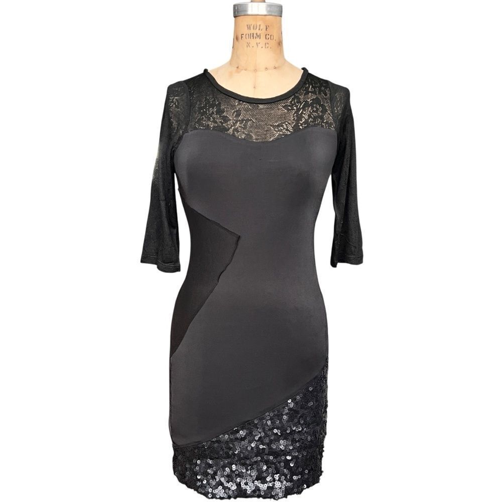 Pencey Lencerzy Black Lace & Sequin Dress Size 0